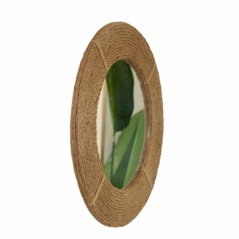 Miroir mural rond rond en chanvre naturel