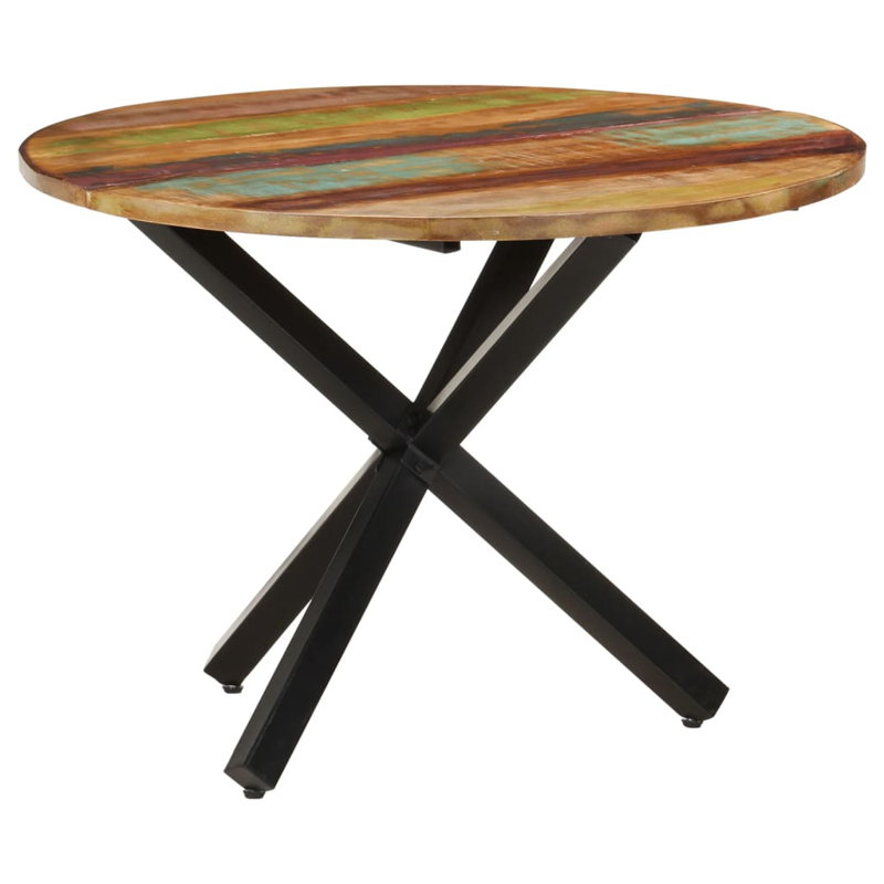 Jai Round Solid Wood Top Metal Base Dining Table
