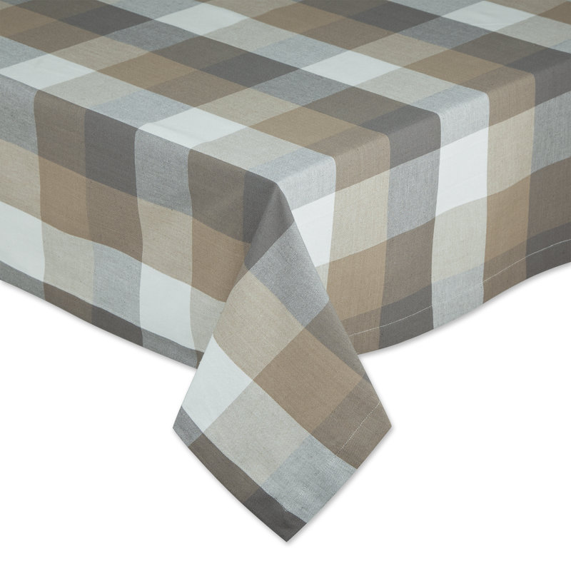 Betzabeth Checkered 100% Cotton Tablecloth, Stone, 60" L x 120" W