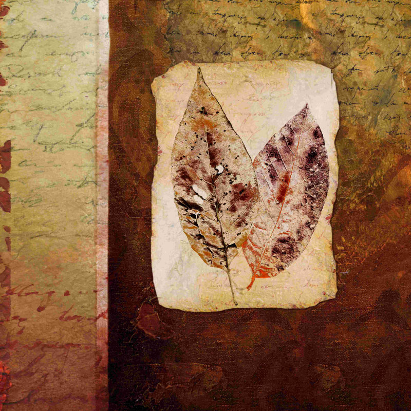 Collage de feuilles 2 - peinture sur toile tendue, H 12 po x l 12 po
