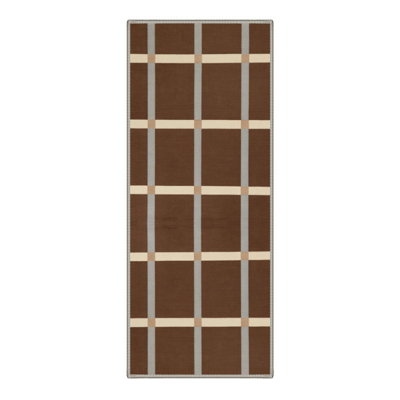 Liadan Novus Modern Plaid Machine Washable Beige / Brown Indoor Area Rug with Non-Slip Backing, Runner 2'3" x 6'