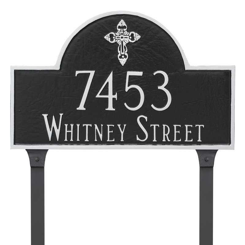 Enseigne d’adresse pour pelouse sur 2 lignes, Bronze vieilli / doré, Oui, Caractères 3 po