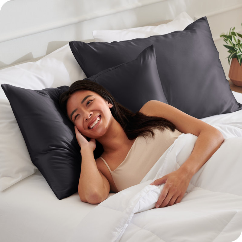 Ensemble de taie d'oreiller en satin de polyester doux, Taies d'oreiller très grandes, Gris fer forgé