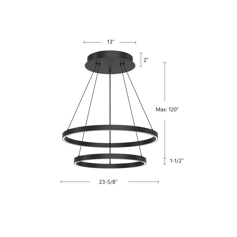 Lustre 2 lumières Cerchio, Noir, H 1,5 po x l 23,63 po x P 23,63 po