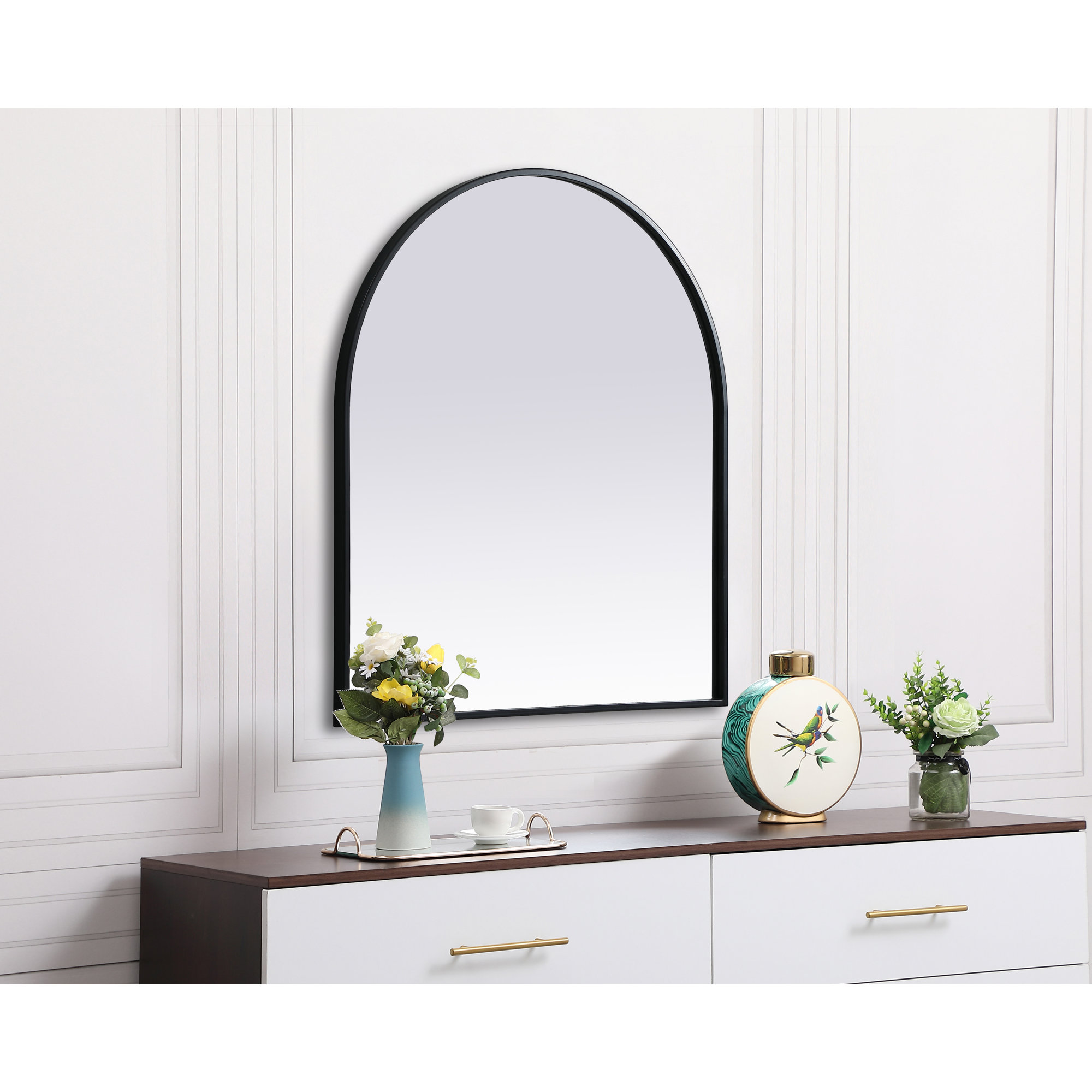 Sabine Metal Arch Wall Mirror, Black, 30" x 27"