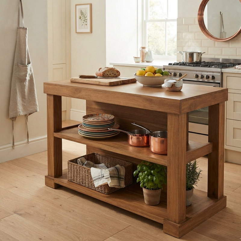 Îlot de cuisine en bois massif de manguier 140 cm L x 90 cm H x 80 cm P