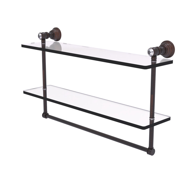 Étagère murale double en cristal Freyja, H 5,54 po x l 22 po x P 9,5 po, Bronze vénitien