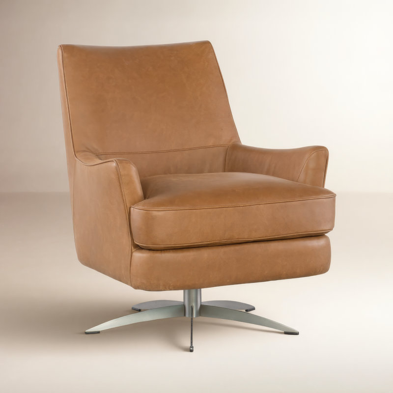 CC 29.5'' Wide Genuine Leather Top Grain Leather Swivel Armchair