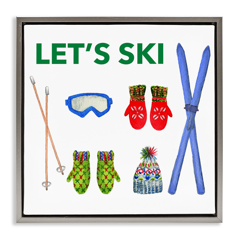 «Let's Ski on White» par Melissa Hyatt, H 18 po x l 18 po, Cadre flottant gris lustré