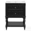 Meuble-lavabo rétro avec lavabo en céramique, deux tiroirs et tablette ouverte pour un rangement efficace et un décor élégant.-542979683