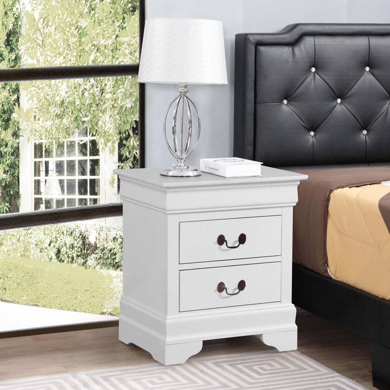 Table de chevet élégante à 2 tiroirs Woode pour votre chambre à coucher, Blanc