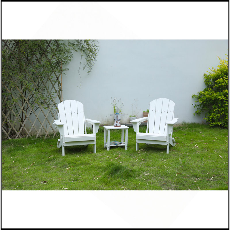 Folding Adirondack Chair With Side Table, 3-Piece Adirondack Chair Set With Wood Texture(Includes 2 Chairs And 1 Table)