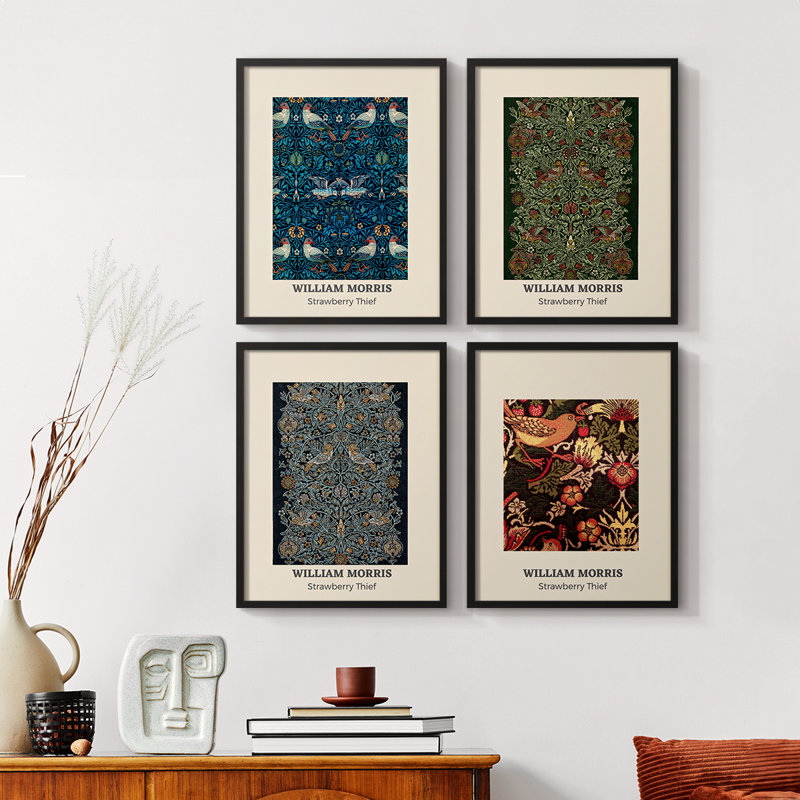 «William Morris XV», ensemble de 4 reproductions encadrées, Noir, H 14 po x l 44 po