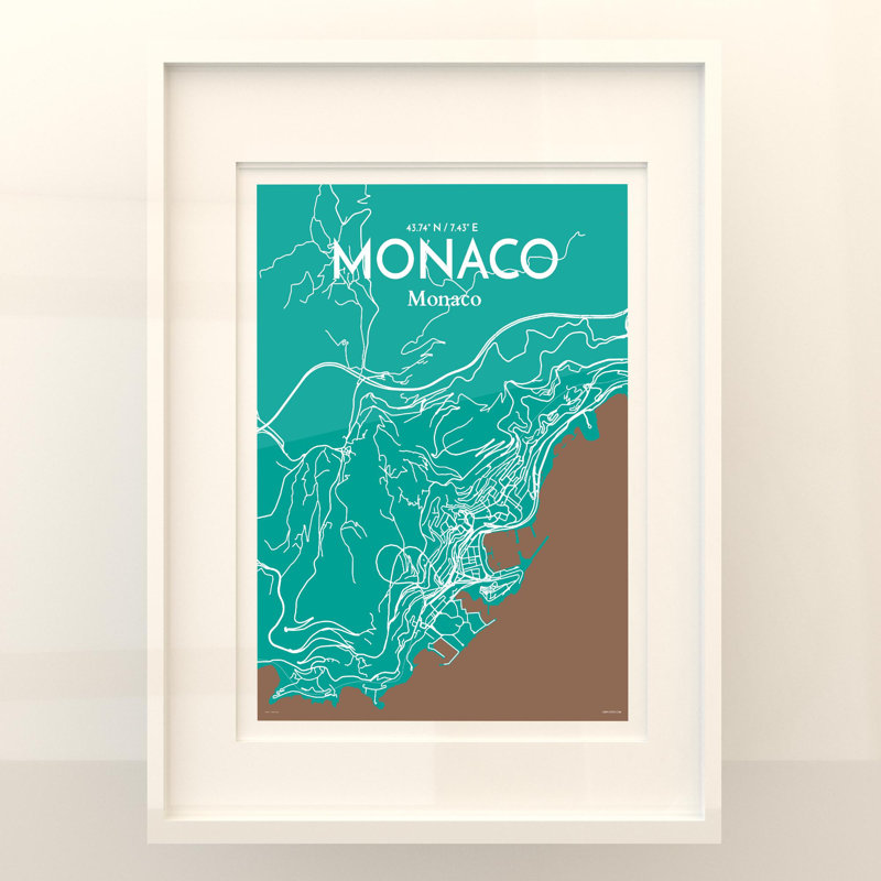 Monaco City Map In Nature - No Frame Print, 24cm H x 18cm W x 0.05cm D