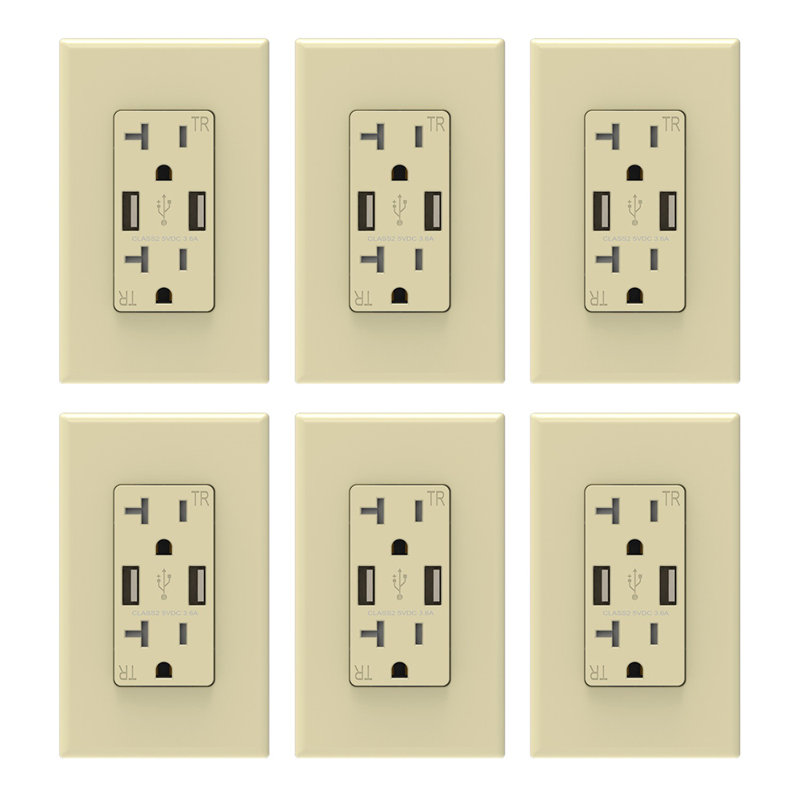 Tamper Resistant Duplex Rotating Outlet with USB Port, 6