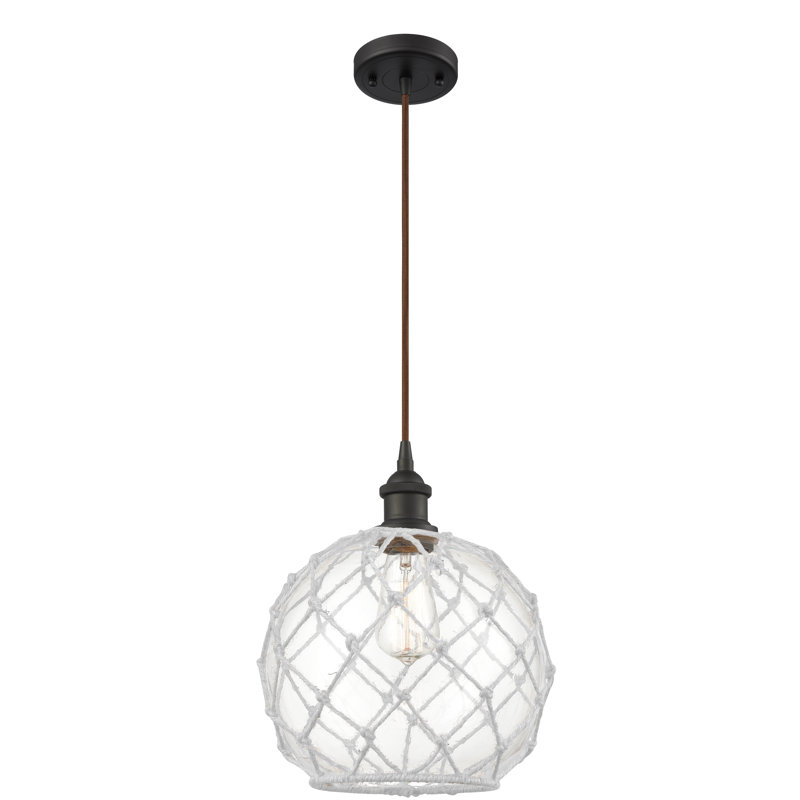 Luminaire suspendu sphère 1 lumière Tobey, Transparent/blanc, Bronze huilé, H 120 po x l 8 po x P 8 po