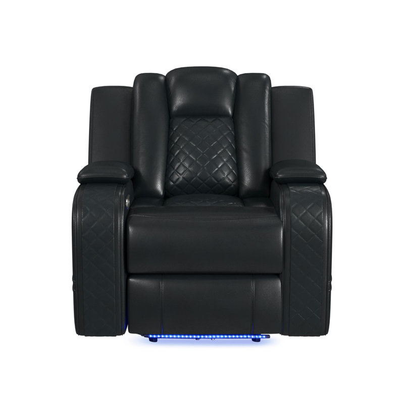 Latitude Run® Boxrah Power Motion Recliner with Power Headrest, LED in Pebble Black