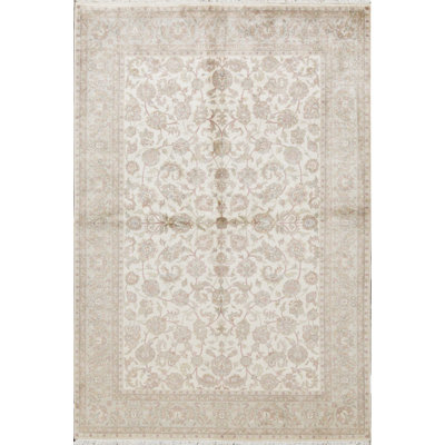 Tapis ivoire et bleu noué à la main de haute qualité