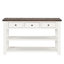 Console en bois de pin massif 48 po, table d'appoint moderne avec 3 tiroirs de rangement et 2 tablettes. Facile à assembler (blanc antique + plateau brun) (ancien SKU: W120246668)