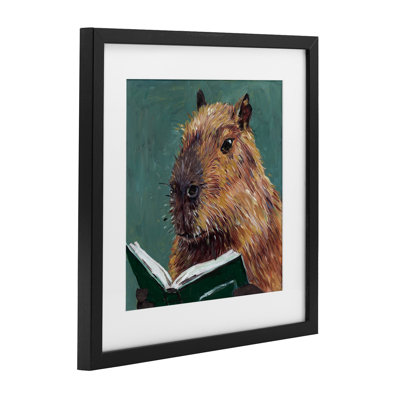 Studious Capybara Reading Framed Print Under Glass, design by Studio Bautista