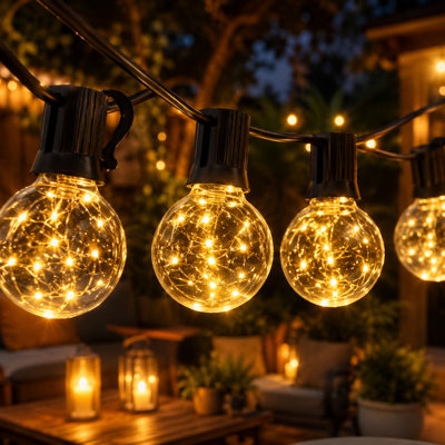 Guirlande de 50 lumières sphériques d'extérieur 50 ampoules avec fil de cuivre incassable à basse tension résistant aux intempéries