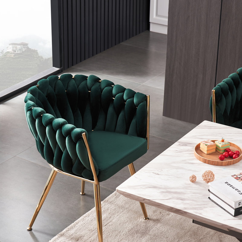 Anneruth Velvet Dining Chair - Ergonomic Tufted Back and Metal Legs - Button Back Armchair for Dining Room Living Room Restaurants