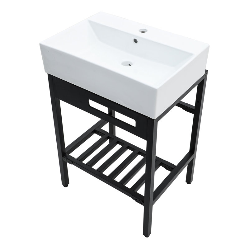 24"L*18"W White Ceramic Rectangular Sink Bathroom Console Sink with Overflow