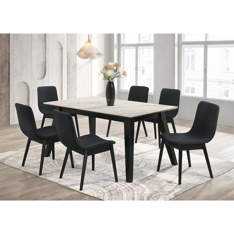 Table en chêne gris et 6 chaises Dorri, Noir, Noir, Noir
