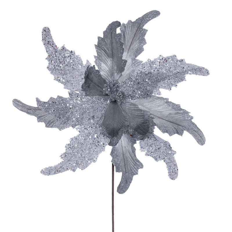18" x 20" Grand Velvet Poinsettia Stem. It includes two pieces per bag., Silver