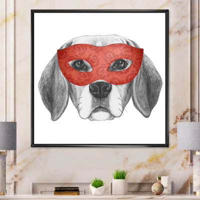 Portrait de Coon d'un jeune chien avec un masque rouge - Peinture