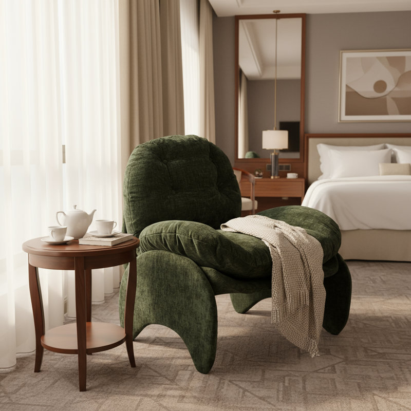 33.75'' W Modern Crab Style Chenille Fabric Upholstered Accent Chair With Metal Frame, Green Chenille