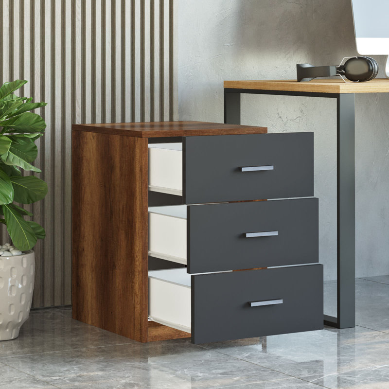 Unité de tiroir moderne, finition noyer et anthracite, 17,5 x 24,3 x 18,4 pouces | 100% panneau de particules enduit de mélamine, épaisseur: 0,7 pouce | Solution de rangement élégante et fonctionnelle pour la maison ou le bureau