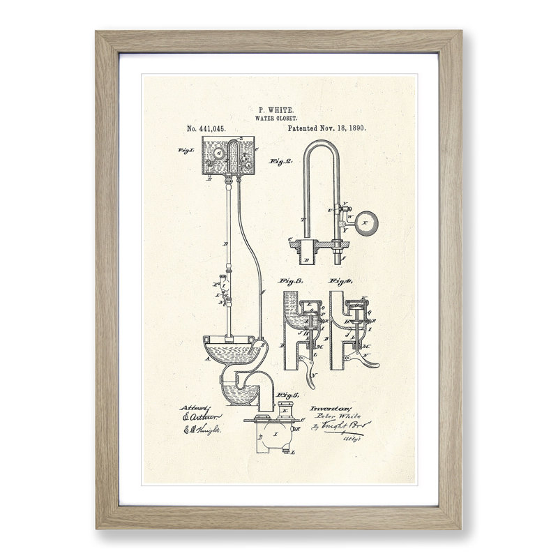 Toilet Water Closet Patent - Picture Frame Graphic Art, Oak, 48cm H x 36cm W x 2cm D