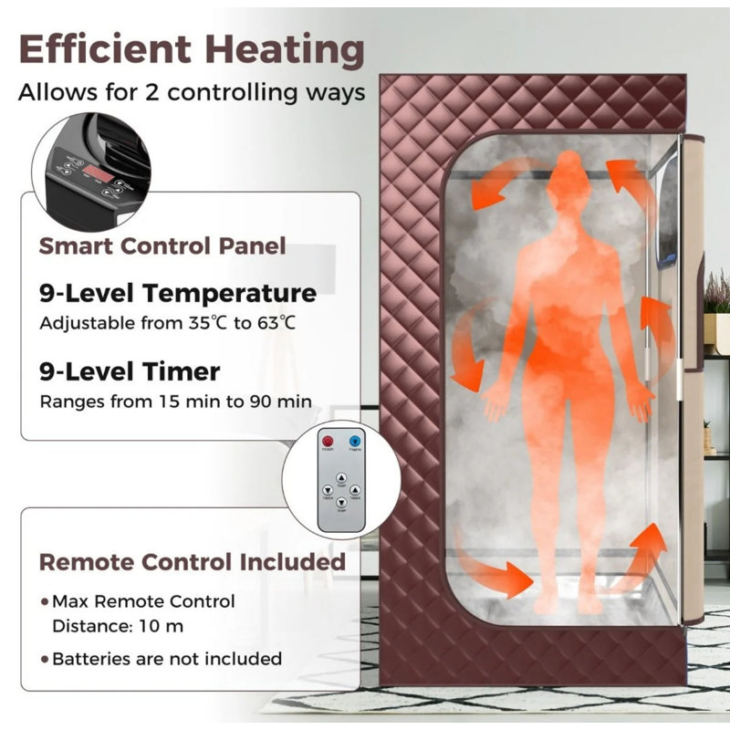 Luch 1 - Person Portable Traditional Steam Sauna with Remote Control, Brown