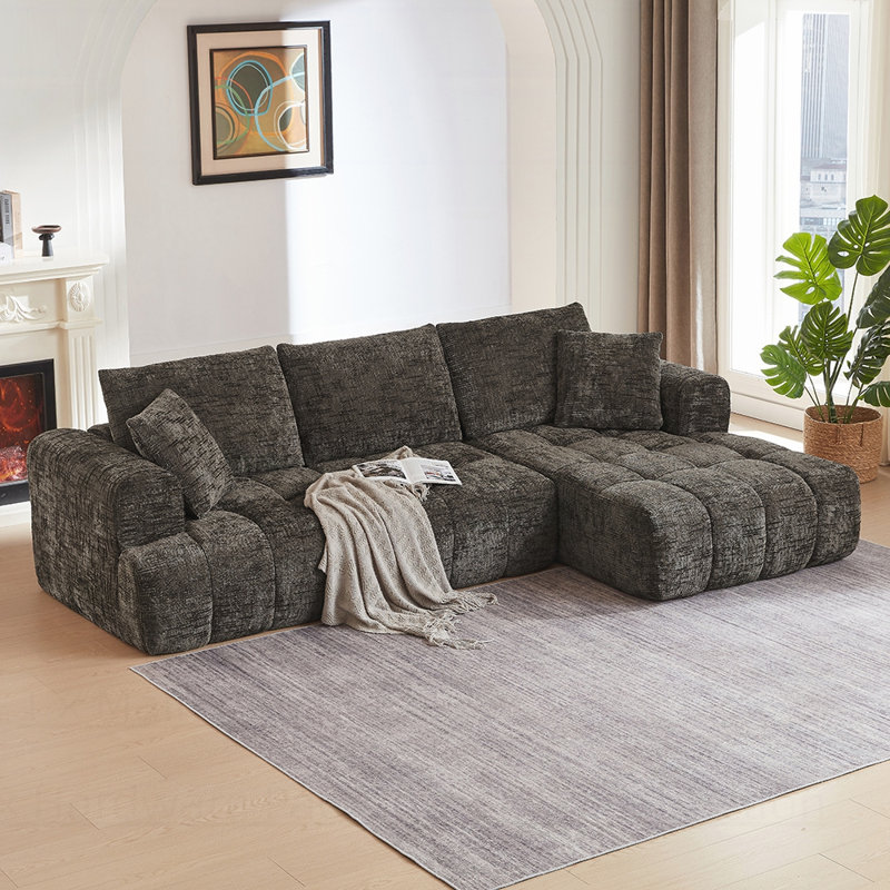 Canapé modulaire surdimensionné en L Chenille, design minimaliste, canapé-lit confortable pour les salons, les appartements et les espaces de réception