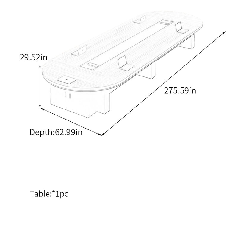 Table de conférence de luxe moderne avec rangement, Noir, H 29,52 po x L 275,59 po x l 62,99 po
