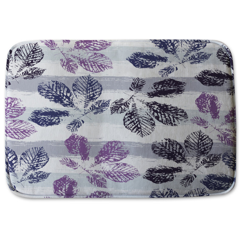 Pelfrey Memory Foam Non-Slip Bath Mat, Floral 2, Floral And Ancient Geometry, Blue/Black/Purple