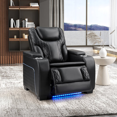 Drumnasole 36.22"W Modern Premium Faux Leather Power Reclining Home Theater Seating with Dual Motor by Wildon Home