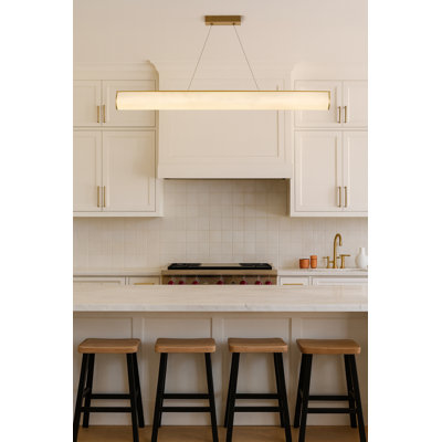 Luminaire suspendu horizontal à DEL Wakefield - Laiton vieilli - Faux abat-jour albâtre