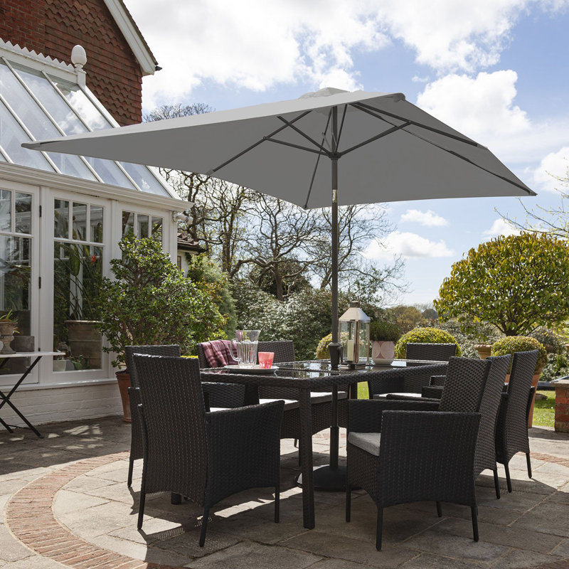 Ahmid Rectangular - Piece 10 - Person 90Cm L Outdoor Table Set & Parasol, Black Weave, Grey