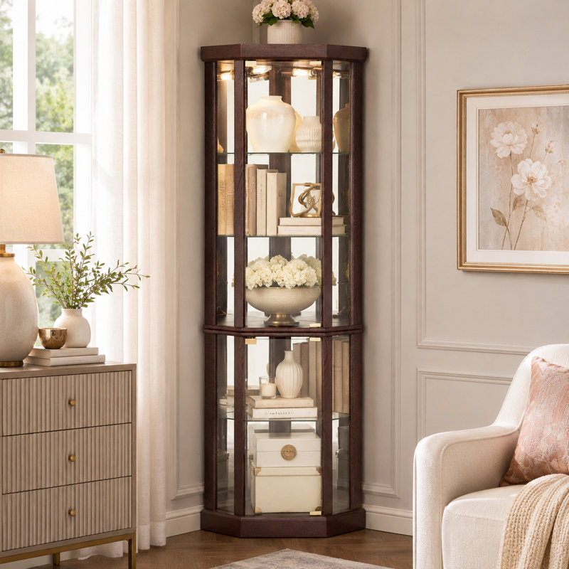 Vitrine en verre avec tablettes réglables Timeless, Cerisier