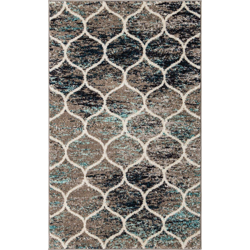 Llanet Geometric Area Rug, Rectangle 3'1" x 5'3", Multi Blue