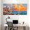 Nautique, phare, coucher de soleil, mer, roches, bateaux, ciel, nuages, ensemble de 3 impressions sur toile