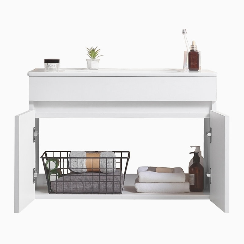 Ensemble de meuble-lavabo simple avec plateau Anahy, Blanc