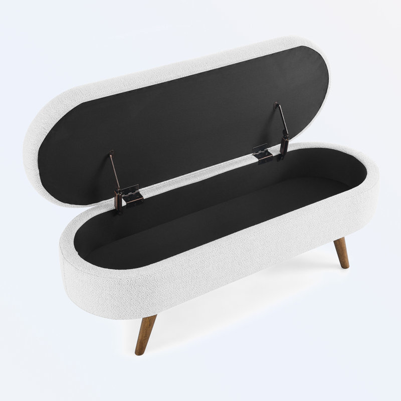 Banc de rangement à couvercle rabattable rembourré, Blanc