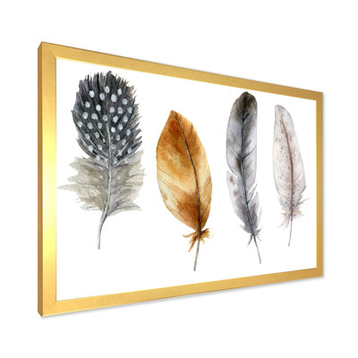 Plume bohémienne à rayures orange et bleues et à pois - Peinture sur toile encadrée