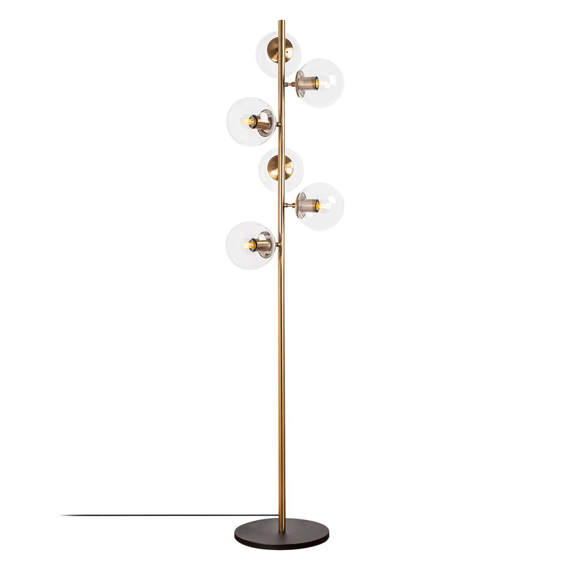 Modern Floor Lamp with Metal Body & Glass Cap, Vintage Colors, 35.4 x 8.7 x 64.2 inches | 6 x E14 Socket (Max 40W), Stylish Metal Base Plate (11.8 inches), Perfect for Glam & Scandinavian Decor, On/Off Button Included
