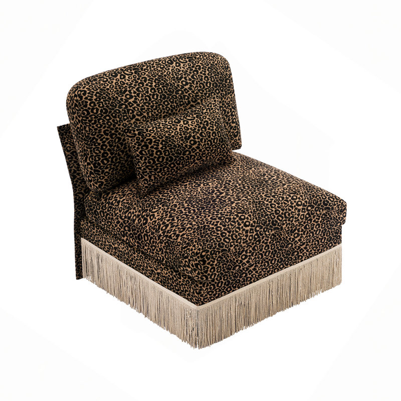 Canapé sans accoudoirs en chenille léopard avec 1 coussin, Black Brown