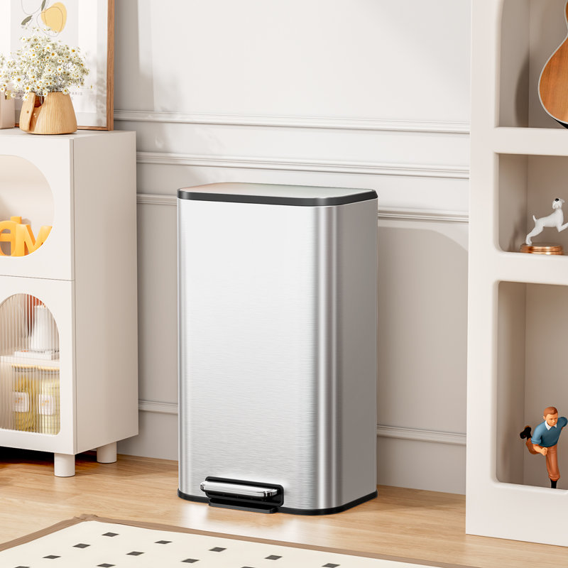 Poubelle de cuisine de 13,2 gallons avec couvercle et pédale à fermeture en douceur, poubelle carrée avec seau intérieur amovible et poignée, poubelle en acier inoxydable, résistante aux empreintes digitales, pour la maison de cuisine (noir)