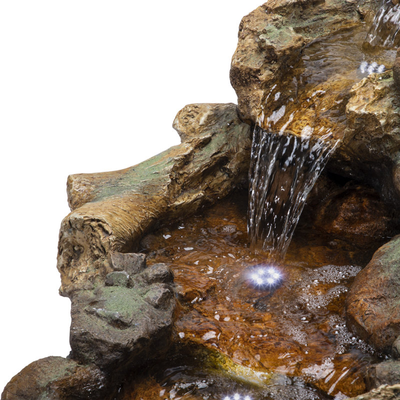 Outdoor Weather Resistant Floor Fountain with Light, 20" H x 41" W x 20" D